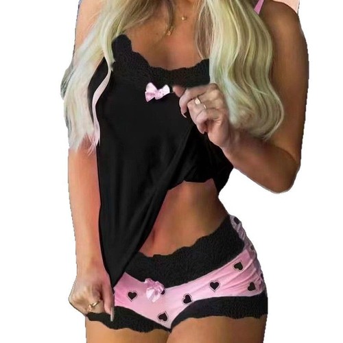 KF Bold European & American Home Wear Sexy Pajama Bra & Shorts Two-Piece Set