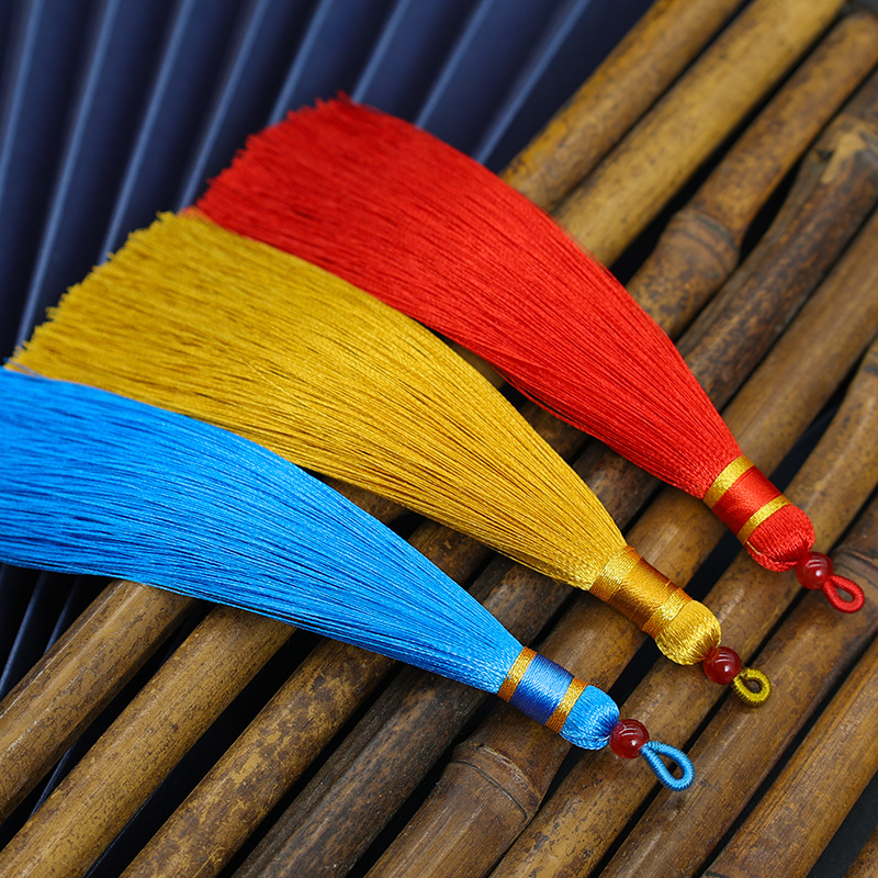 15cm Double-Color Rope with Gold Wire, Chinese Knot Tassel, Polyester Silk Pendulum, Ancient Fan Pendant, Car Hook Decorative Ornament