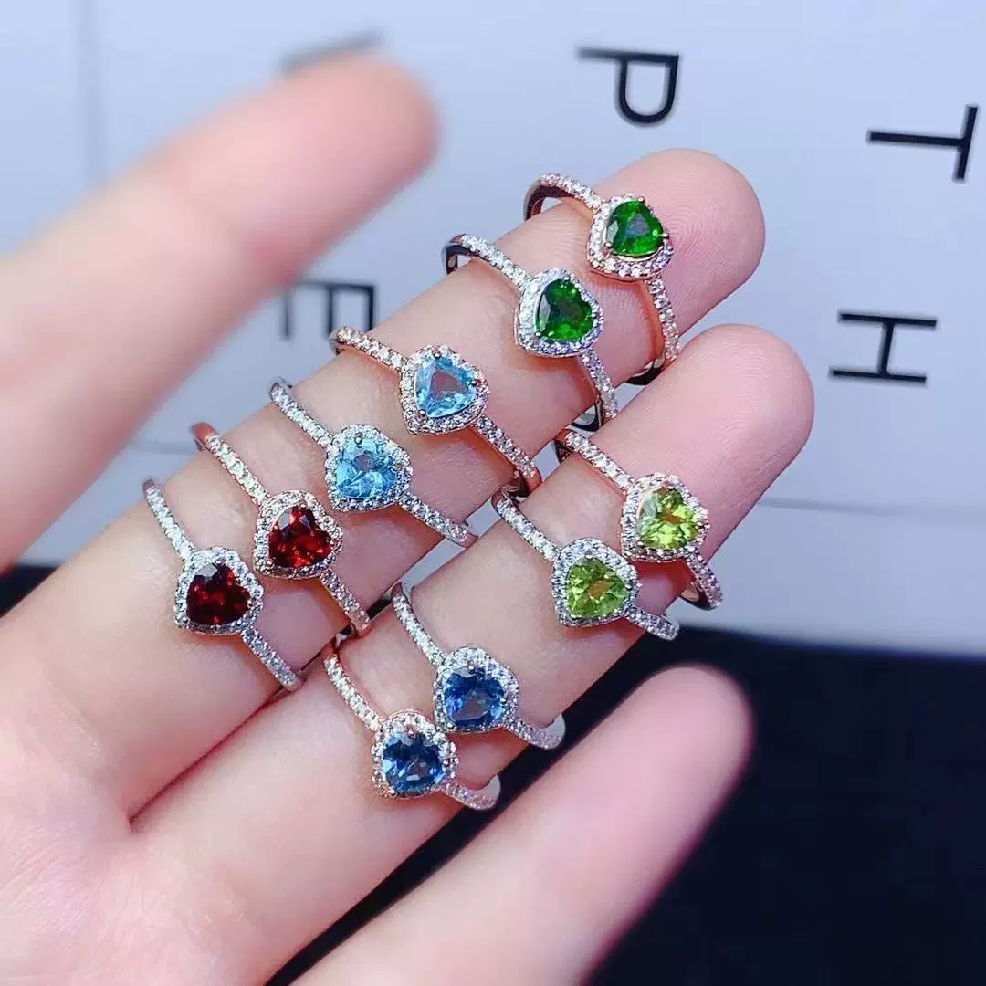 925 серебряный инкрустированный апатит транспироксен лондонский оливин гранат кольцо пригородной дикой простой моды сердце