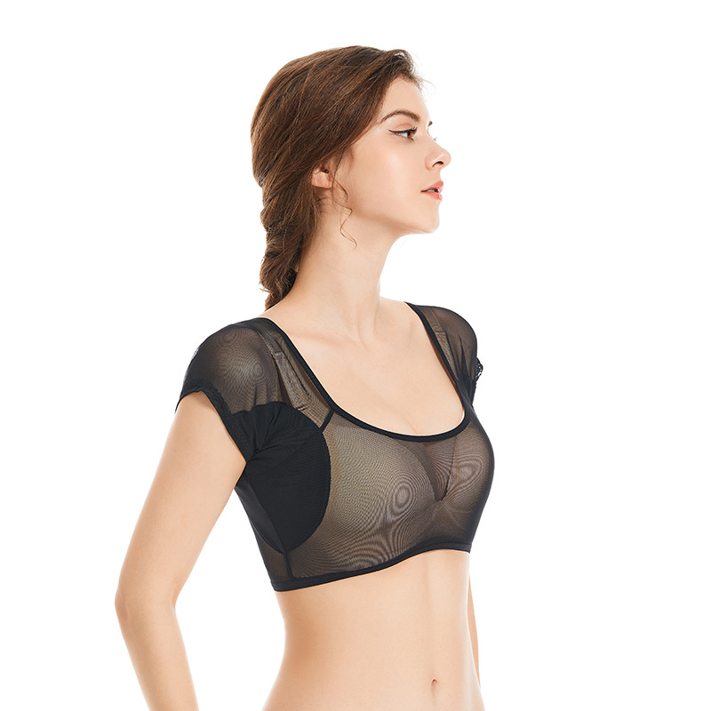 Sweat-shirt en maille transparente pour femme : fin et anti-fuite, poitrine enveloppée de coussinets en coton sous les aisselles, séchage rapide et respirant_voghion.com