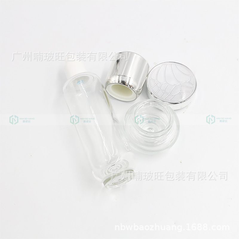 亚马逊跨境直销厂家批发现货玻璃按压乳液瓶眼霜化妆品套装空瓶子