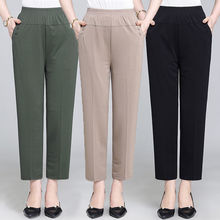 中老年夏季薄款弹力松紧腰直筒外穿打底长裤子高腰妈妈裤休闲裤