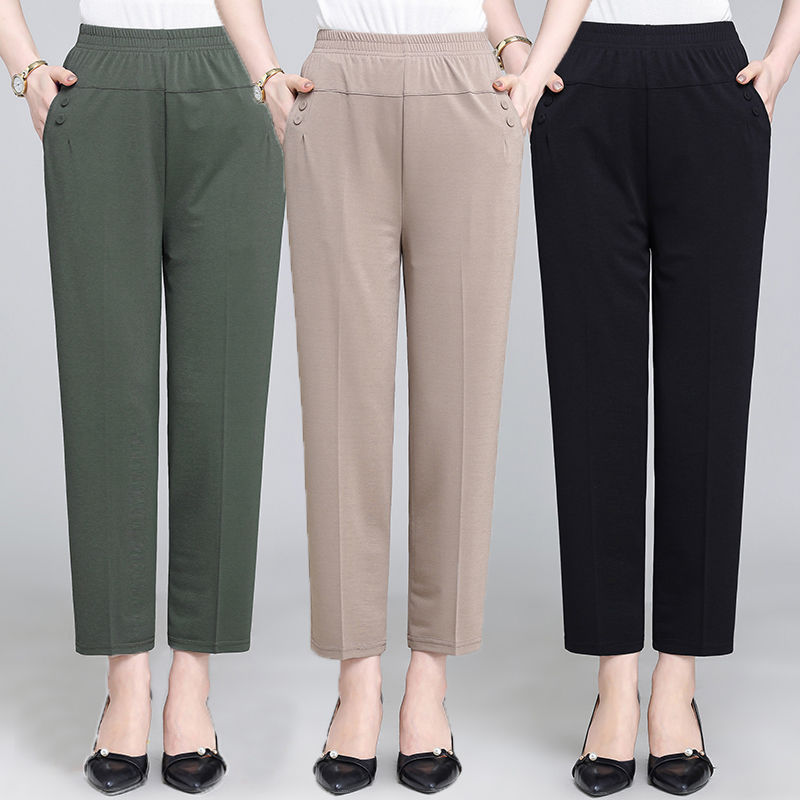 Middle-aged Summer Thin Elastic Waist Straight Outer Wear Base Long Pants High Waist Mom Pants Casual Pants Middle-aged Summer Thin Elastic Waist Straight Outer Wear Base Long Pants High Waist Mom Pants Casual Pants