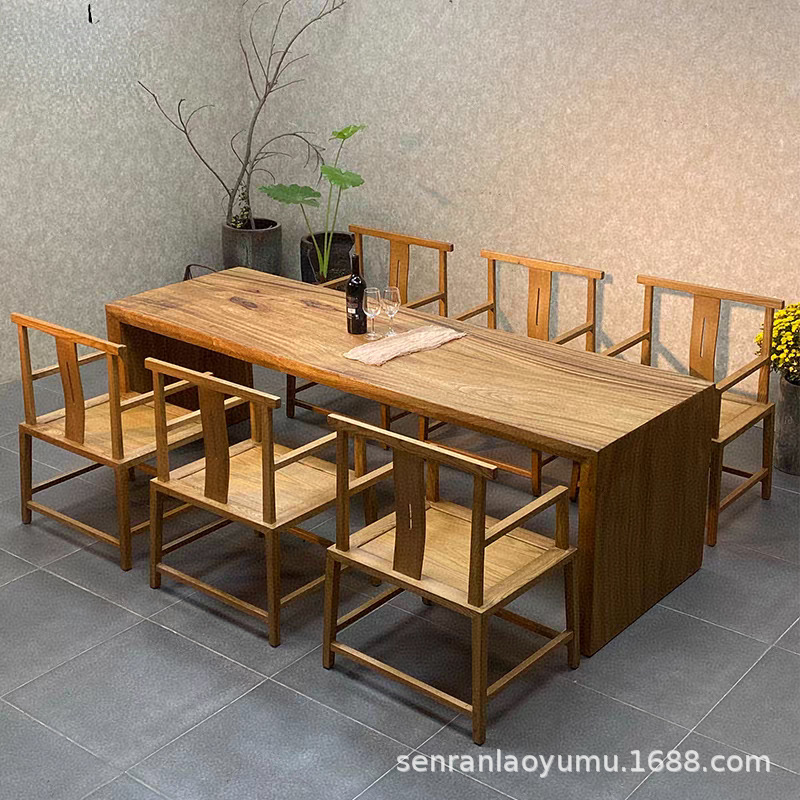 Chinese Style Old Elm Long Table Teahouse Bar Dining Table Simple Solid Wood Square Office Desk Tea Table Calligraphy Table