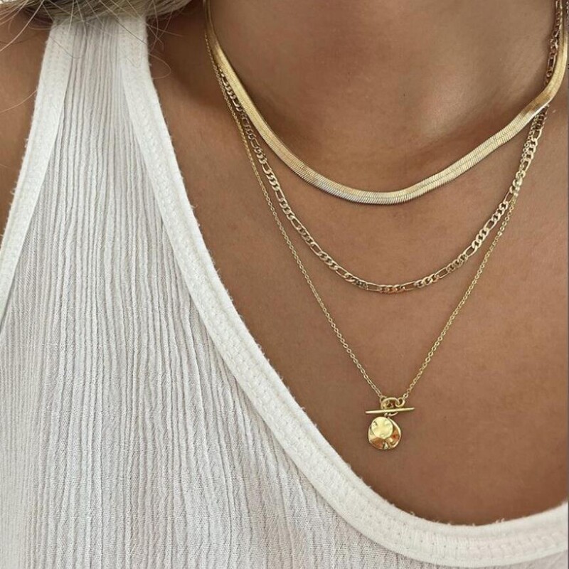 European and American Cross-Border New Style Jewelry Coin Snake Bone Chain Three-Layer Necklace for Women Retro Multi-Layer Coin Pendant Ot Buckle Necklace European and American Cross-Border New Style Jewelry Coin Snake Bone Chain Three-Layer Necklace for Women Retro Multi-Layer Coin Pendant Ot Buckle Necklace