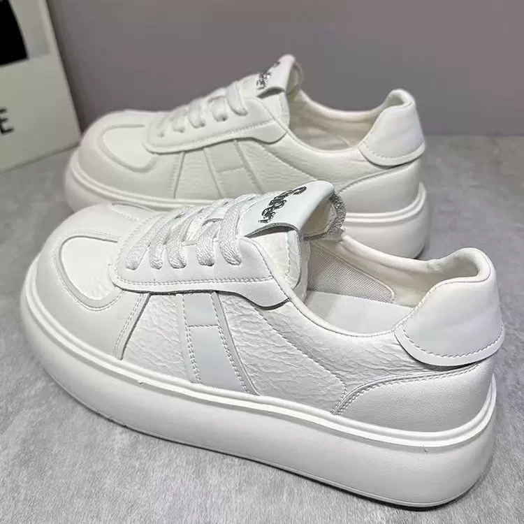 真皮发泡底小白鞋女2025夏季新款厚底透气面包鞋百搭运动休闲板鞋