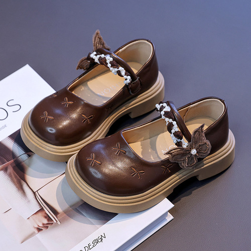 Children's Leather Shoes Spring and Autumn New Kids' Slip-On Shoes British Style Soft Sole Princess Shoes and Bubble Casual Performance Shoes