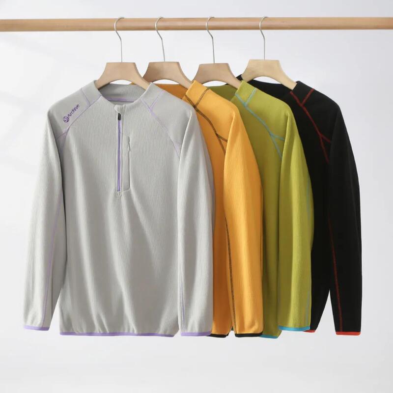 Top Item! D Vertical Cut New Fabric Composite Plaid Polar Fleece Autumn and Winter Men's and Women's Outdoor Half Zipper 9559
