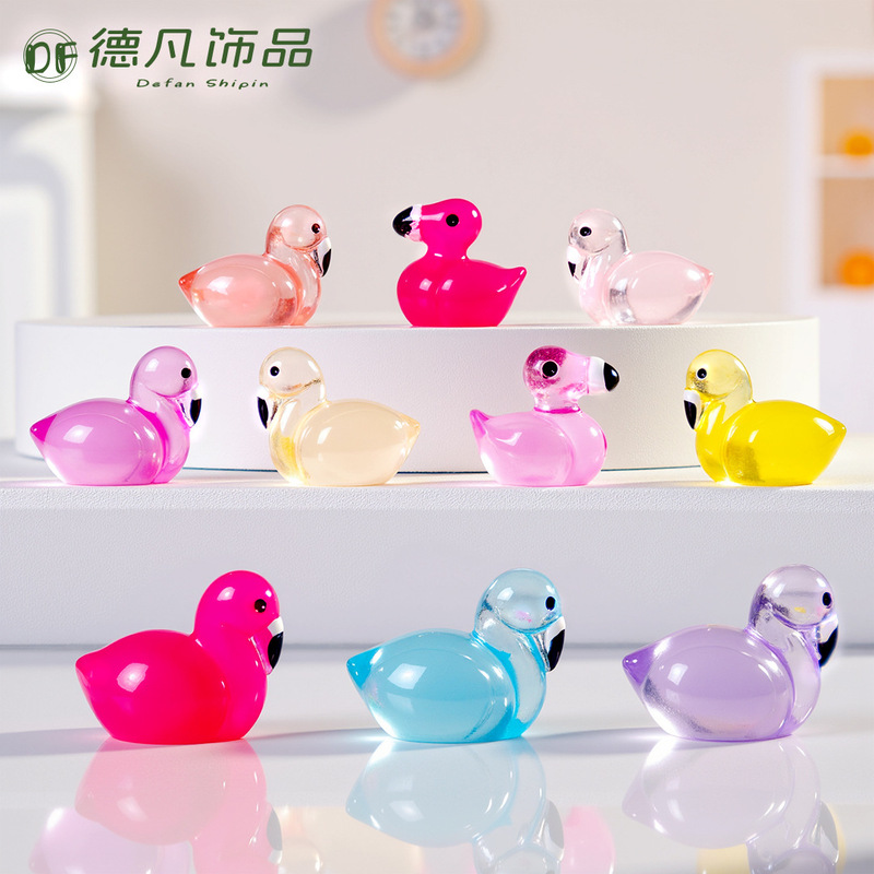 Cross-Border Luminous Black Mouth Flamingo Resin Small Ornaments Micro Landscape Animal Cute Accessories Car Desktop Small Ornaments