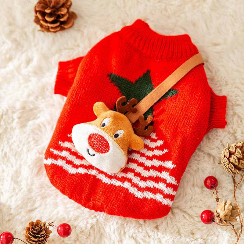 Otoño e invierno gato Navidad alce bolso de hombro suéter de punto cálido de dos pies Halloween perro pequeño ropa para mascotas