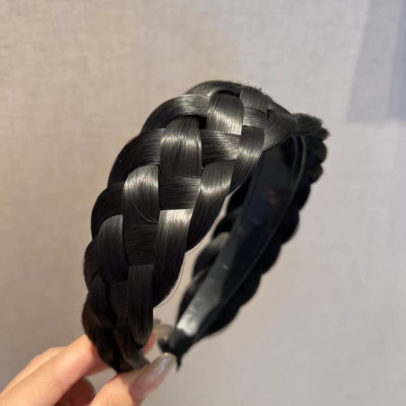 Banda de Pelo trenzado de torsión ensanchada peluca diadema femenina pelo artificial antideslizante banda de pelo trenzado de cinco hilos engrosada trenza de espina de pescado de ala ancha