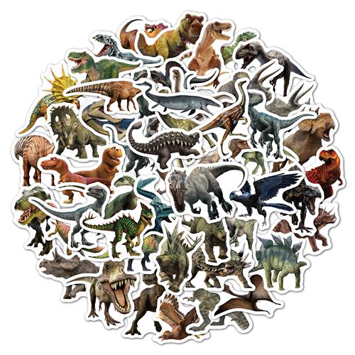 Jurassic dinosaur stickers 50 sheets waterproof removable cartoon suitcase skateboard computer children's dinosaur stickers