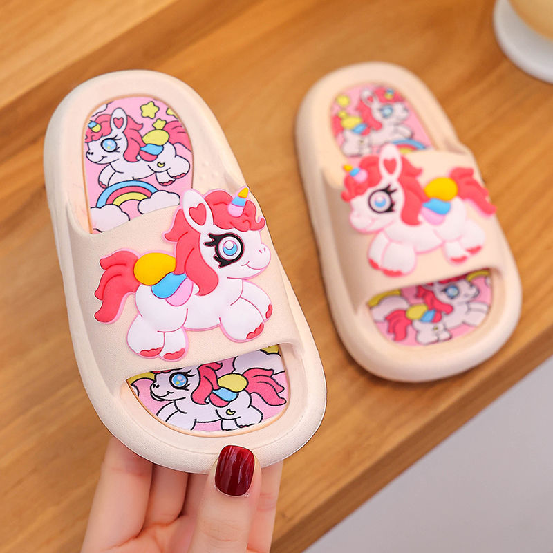 Zapatillas para niños arco iris verano niñas niños bebé antideslizante interior lindo zapatillas frías para niños pony de fondo suave