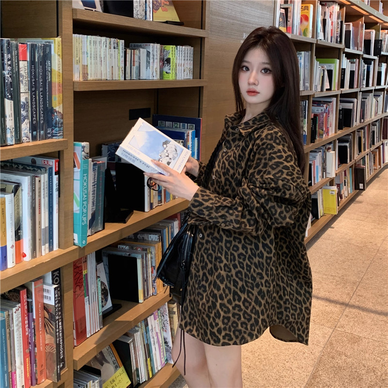 衬衫2025秋季时尚洋气宽松显瘦衬衣小个子美式复古豹纹外套女上衣|undefined