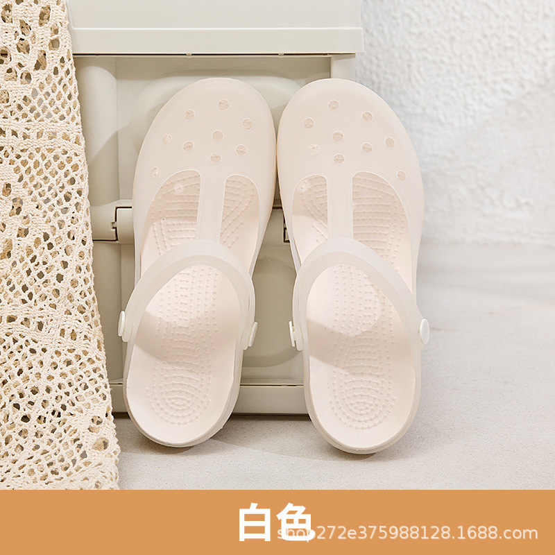 黛莎茜洞洞鞋女夏季新款厚底防滑软底大码沙滩凉鞋护士外穿果冻拖|undefined