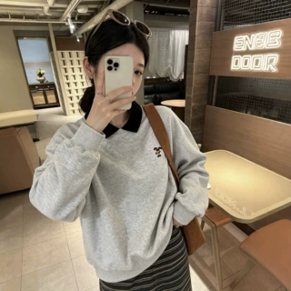 3697polo领加绒韩系卫衣2026冬减龄ins风时尚休闲百搭加绒卫衣女
