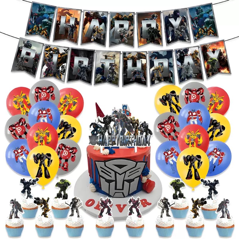 新しいトランスフォーマーテーマの誕生日パーティー背景装飾セット旗ラテックスバルーンソース工場|undefined