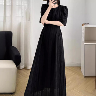 Spot Summer New Plus Size Women's Black Textured Dress Fat mm Elegant Over-The-Knee Long Skirt Aa053