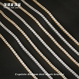 可定制5mm满钻锆石网球链钛钢不锈钢不掉色嘻哈风满天星男士项链