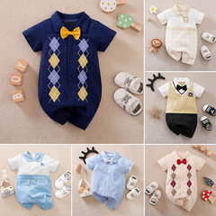 Summer Gentleman Outfit for Baby Boys, Infant Onesie, Short Sleeve, Stylish Korean Version for Newborns, Outing and Crawling Suit, Cross-border Shipping