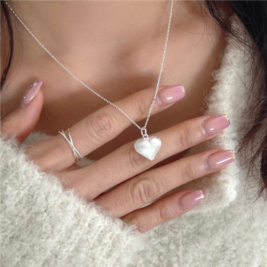 12g Weight Pendant Necklace Classification 1 Pair Quantity Daily Occasion 925 Sterling Silver Material Heart Shape Pattern Women'S Gender Simple Style Style 925 Sterling Silver Heart Shape Pendant Necklace 1