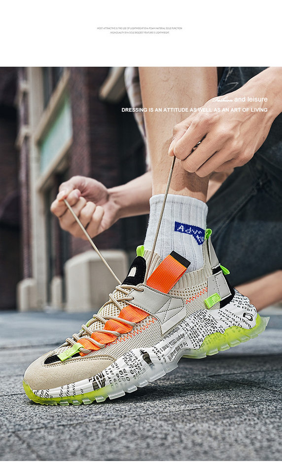 Giày sneaker nam cổ thấp đế dày tăng chiều cao, thân lưới thoáng khí, buộc dây, phong cách thường ngày — Màu be, Màu trắng, Màu đen chi tiết 17