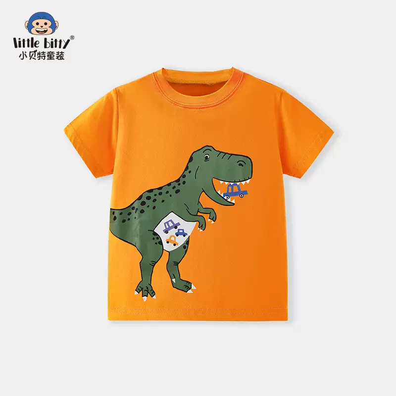 跨境货源26年春夏季新款儿童短袖T恤卡通恐龙圆领印花童上衣现货