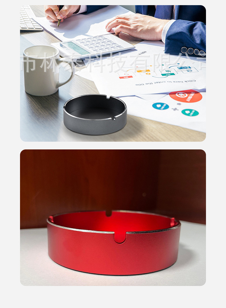 High-End Aluminum Alloy Ashtray for Commercial Use in Hotel Rooms and Offices, Simple and Modern, Anti-Fall, Durable, Desktop Ashtray