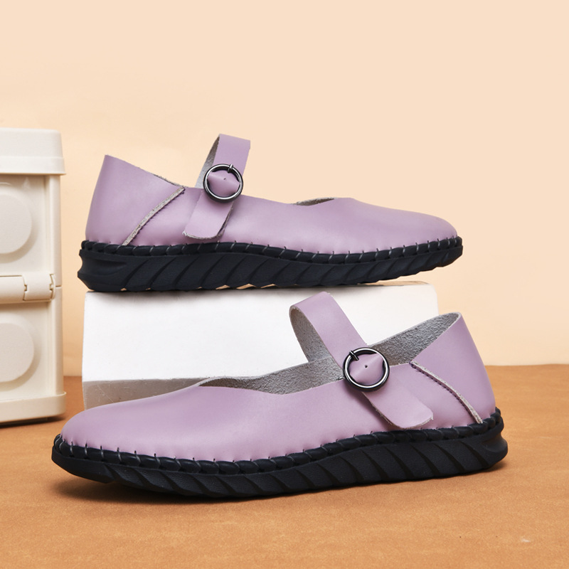 Cross-border Foreign Trade Large-size Classic Women's New Handmade Ladies' Shoes, Mary Jane Flats, Flat Leather Shoes_vogvips.com