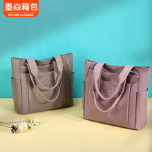2025夏季大容量休闲纯色尼龙布单肩手提妈妈包女包跨境风轻便收纳