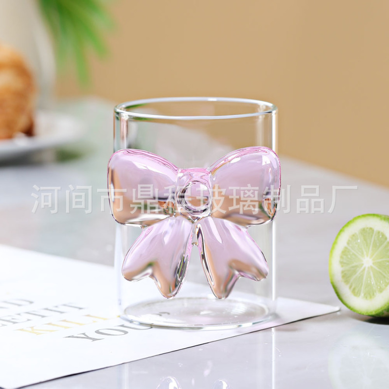 創意新品軽豪華ピンク蝶結びコップisn風立体蝶レディース可愛い厚手ミルクカップ|undefined