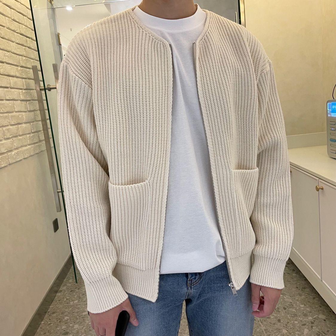 Men's Clothing Autumn And Winter Stand Up Collar Spot Thickened Slim Fit Casual Cotton Proof Long Sleeved Sweater Men's Sweater Men_voghion.com