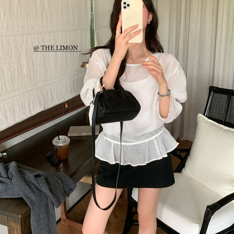 the limon柠檬绿茶2025秋季新款法式荷叶边系带衬衫娃娃衫上衣女|undefined