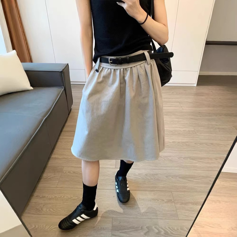 Free Belt Included, Tencel A-Line Skirt for Women, New Summer Style, Mid-Length, Hip-Covering, Slimming Skirt