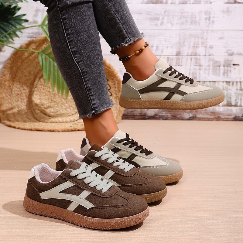 Cross-border 2025 Autumn Large Size Women's White Sneakers Retro Casual Versatile Fashionable Sports Running Flat Shoes Brown Cross-border 2025 Autumn Large Size Women's White Sneakers Retro Casual Versatile Fashionable Sports Running Flat Shoes Brown