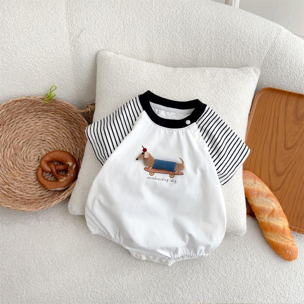 Ropa de bebé recién nacido, traje de escalada de verano, mono de bebé de manga corta a rayas, tipo A, abrigo delgado de cien días