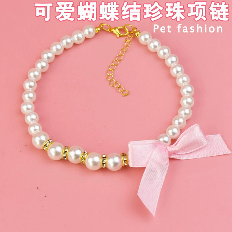 Милый Лук Жемчужное Ожерелье Собака Ювелирные Изделия Ожерелье Собака Pet Жемчужный Воротник
