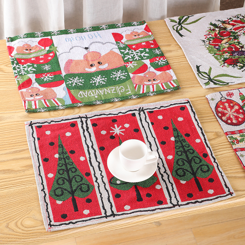 80g Weight Placemat Kitchen and drinking utensils Placemat Event & Party Supplies 1 Piece Quantity Party Occasion Christmas Festival Christmas Tree Pattern Cute Style Embroidery Craft Christmas Cute Christmas Tree Party Placemat 2
