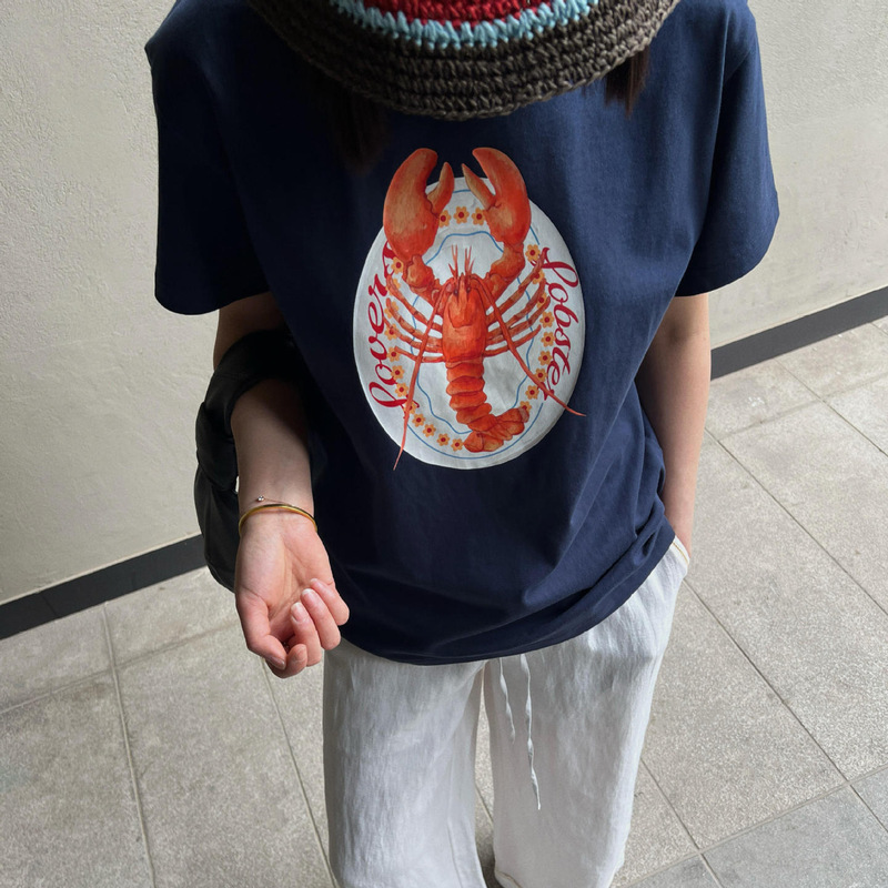 Nanyou Quality Niche Design 26 Summer Capsule Series Designer Style Lobster Print Loose Short-Sleeved T-Shirt for Women