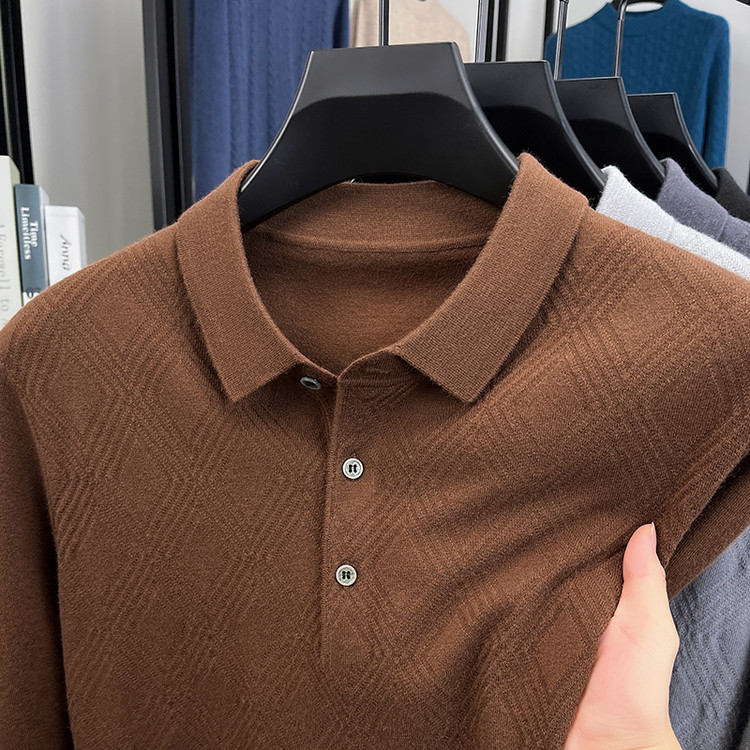 Suéter de comercio exterior primavera y otoño nuevos productos de camisa de punto de hombre de manga larga polo de solapa casual nueva camisa de punto de hombre