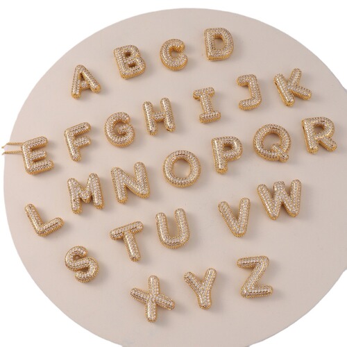 Hot-selling gold-plated copper bracelet with zirconia balloon bubble pendant, featuring 26 English letters.