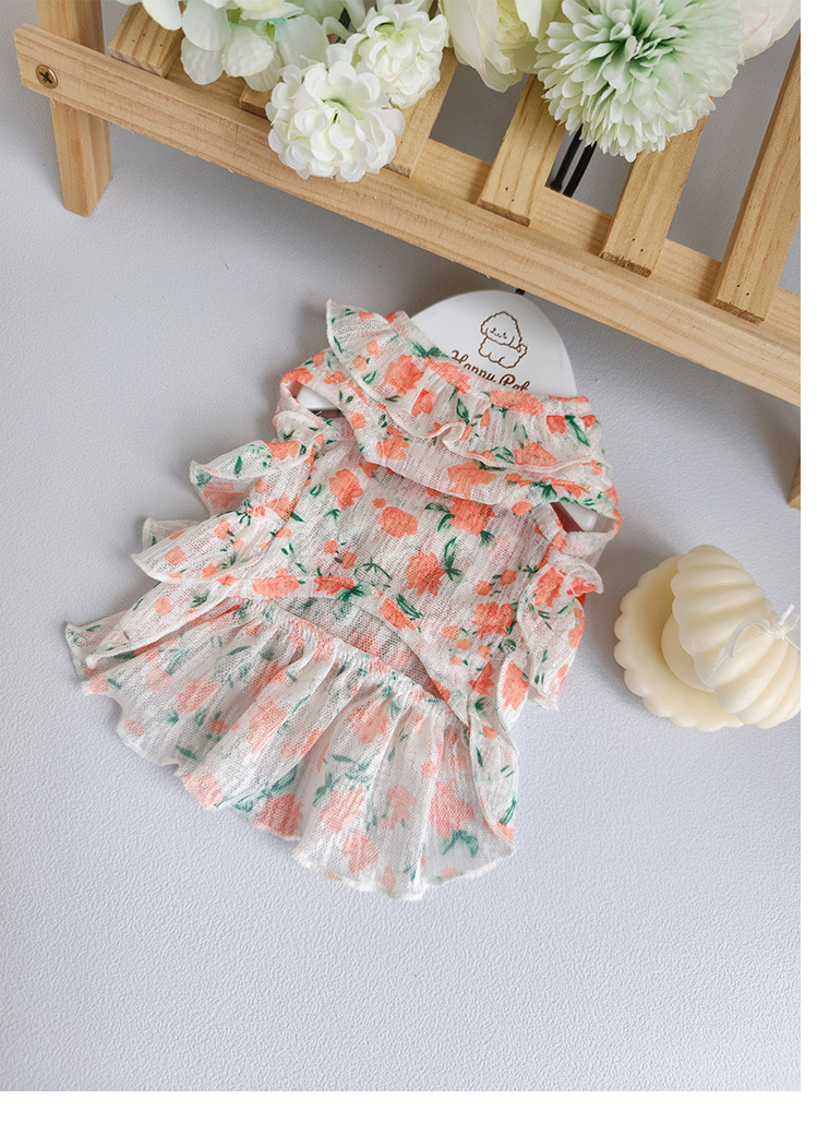 Robe plissée à fleurs style princesse pour chien et chat été_voghion.com