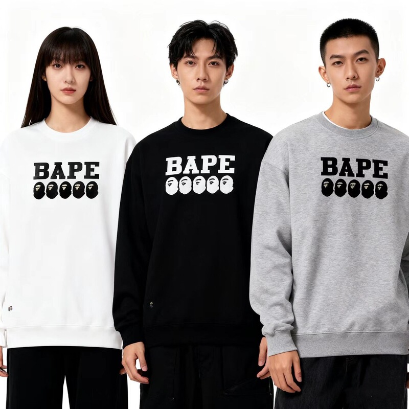 Cross-Border Trade Bape Ape Head Trendy Brand Printed Terry Crew Neck Sweatshirt Autumn and Winter New Trendy Casual Style for Men and Women