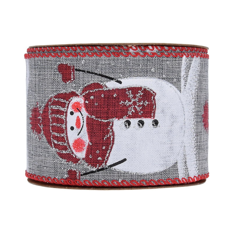 63mm Amazon transfronterizo nuevo muñeco de nieve bebé copia borde cáñamo cinta arco material Navidad guirnalda cáñamo cinta