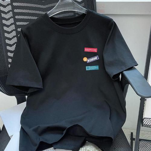 Pure Cotton T-Shirt Casual Brand Sport Unisex Loose Plus Size Crew Neck Letter Print Basic Top