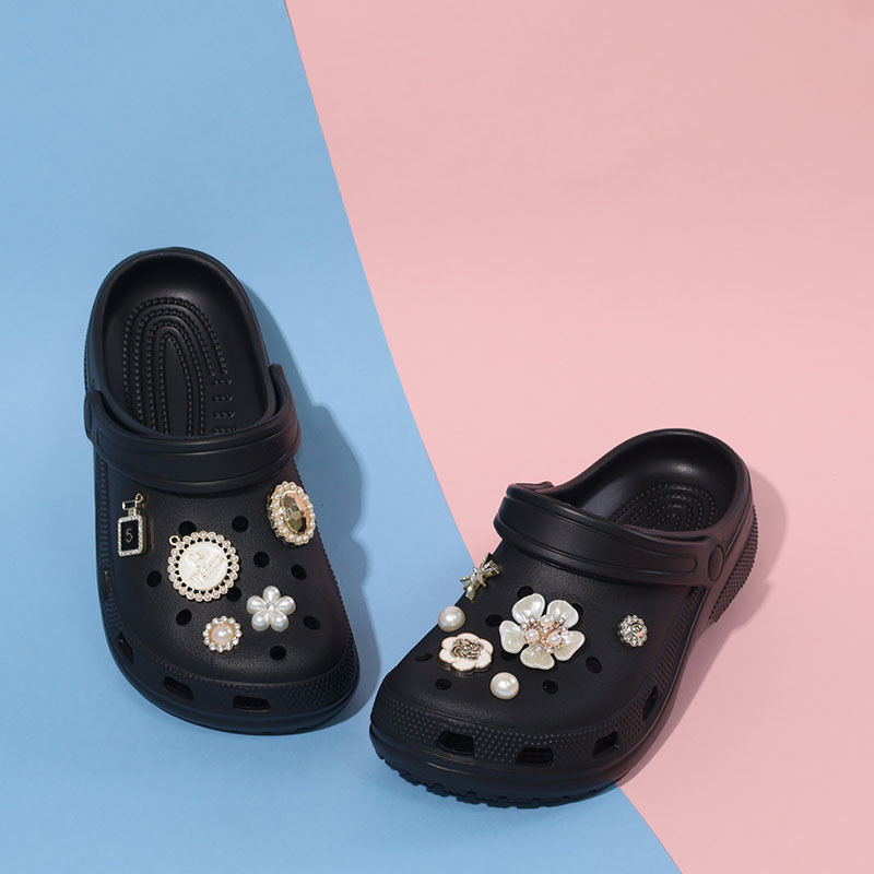 Cross-Border Clog Shoe Accessories Baroque Crystal Pearl Chain Shoe Flower Decoration Buckle Accessories Shoe Buckle Diamond Chanel Style