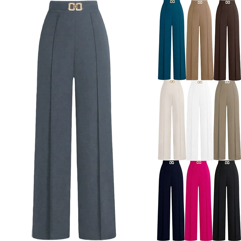 Трансграничные Amazon, европейские и американские летние утягивающие драпированные брюки с высокой талией, универсальные повседневные широкие брюки, свободные деловые женские брюки