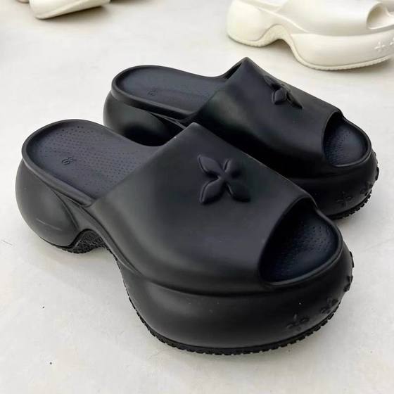 Popular Style Cross Flower High Heel Super Thick Bottom Slippers Women's Summer Outer Wear 2024 New Style High-rise Sandals and Slippers
