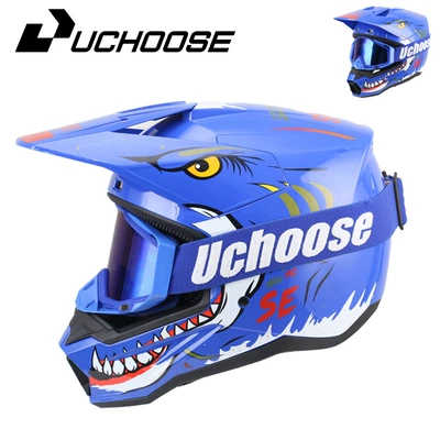 Helmet Indoor Go-Kart Helmet | Motorcycle Safety Supplies - with-goggles-blue-shark-xs