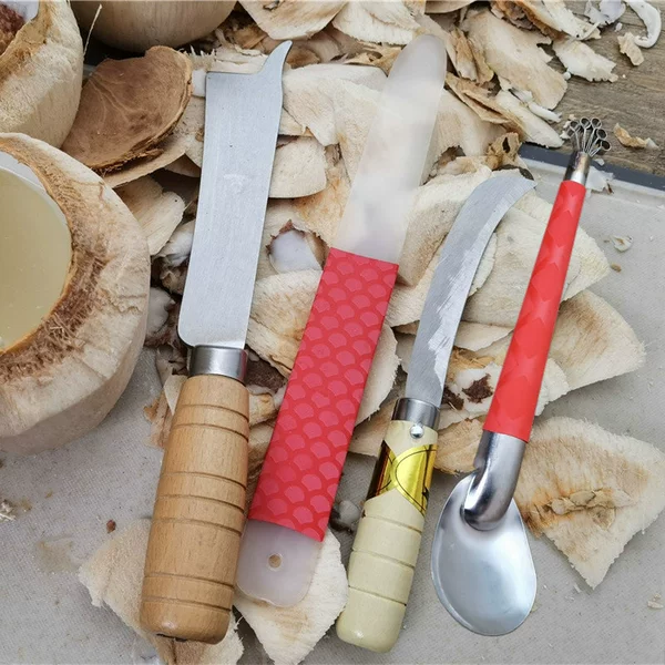 Red coconut egg+round handle knock+orchid curved+coconut spoon